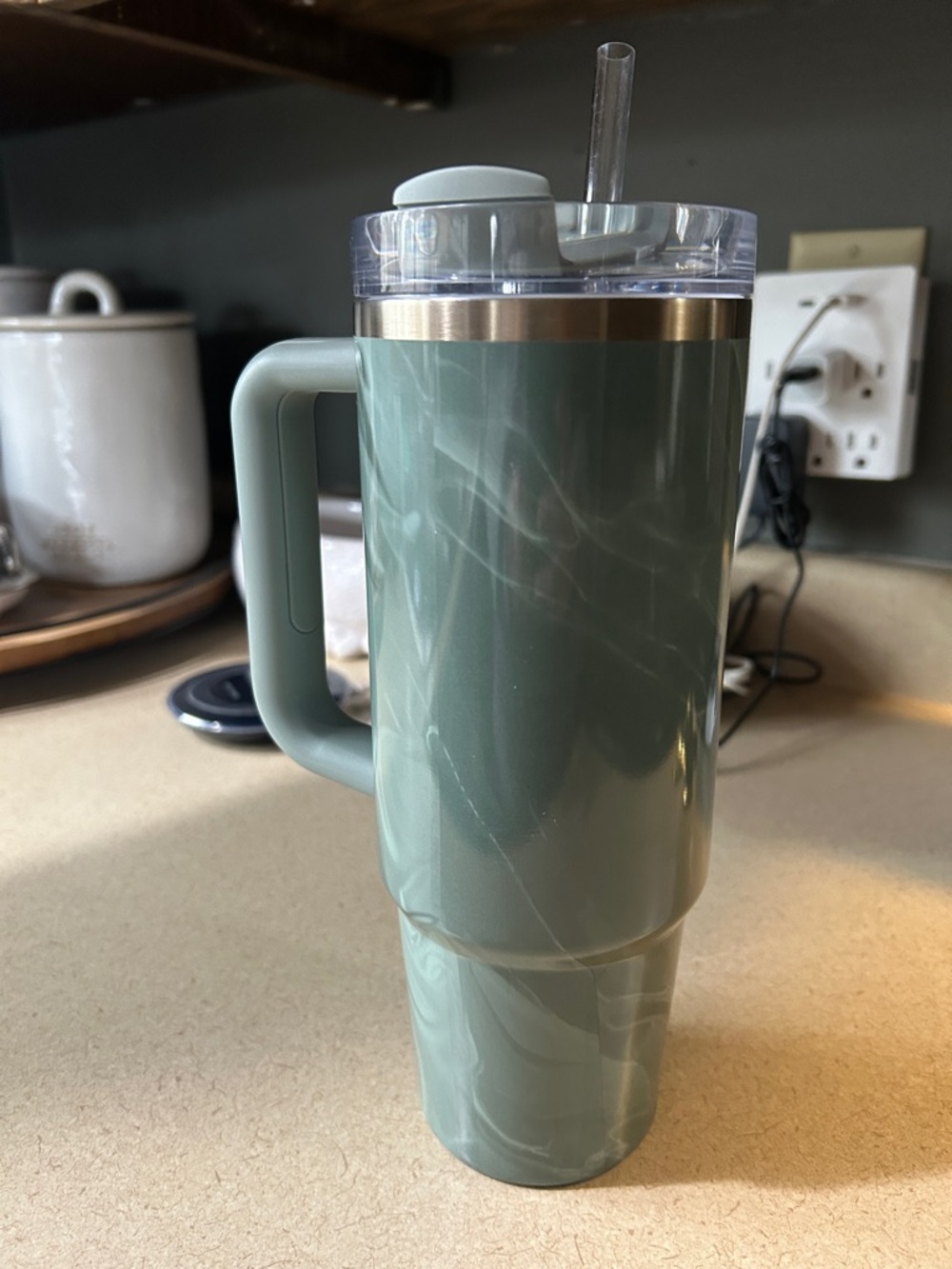 Stanley Sage Green Marble Agate Travel Tumbler with Handle & Straw 30oz - Picture 2 of 6